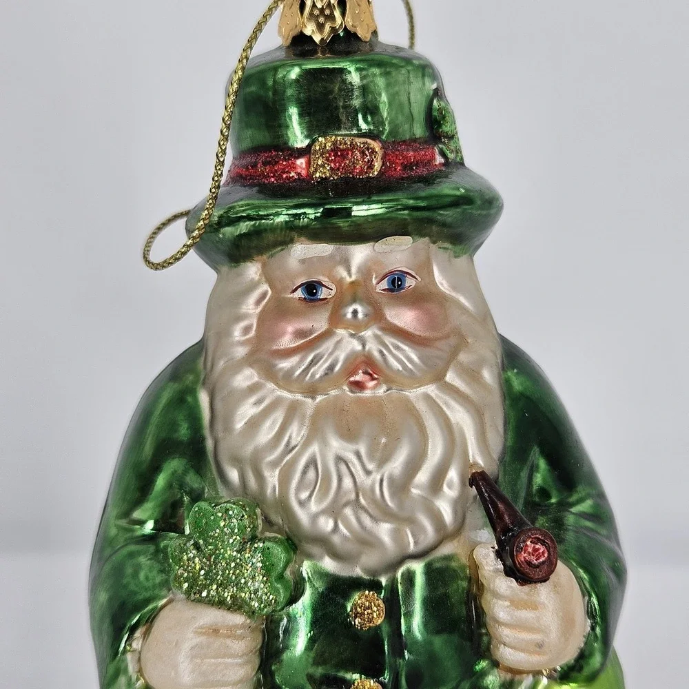 Blown Glass Leprechaun Santa St Patrick's Day Christmas Ornament‎ 6 In High